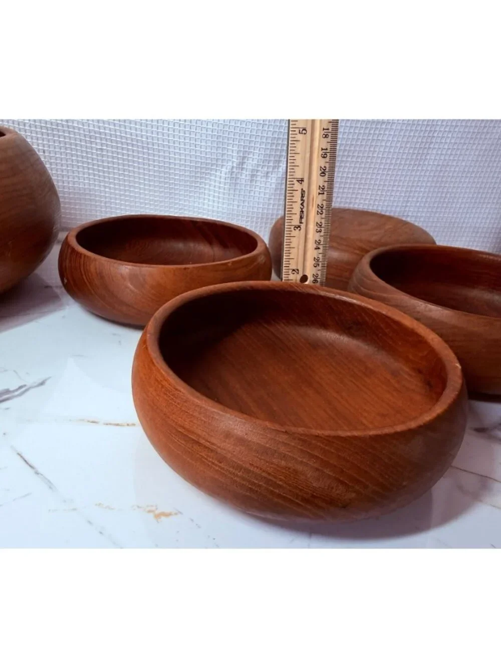 Mid-Century Modern Teak Salad Bowl Set With 4 Small Bowls & 2 Serving Utensils
